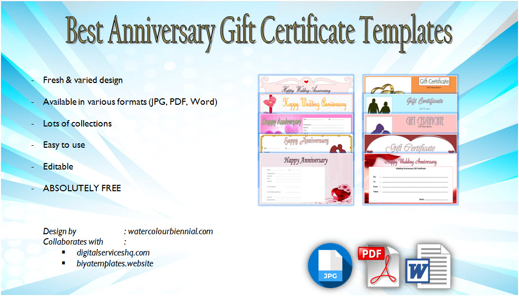 Watercolour Anniversary Gift Certificate Collection