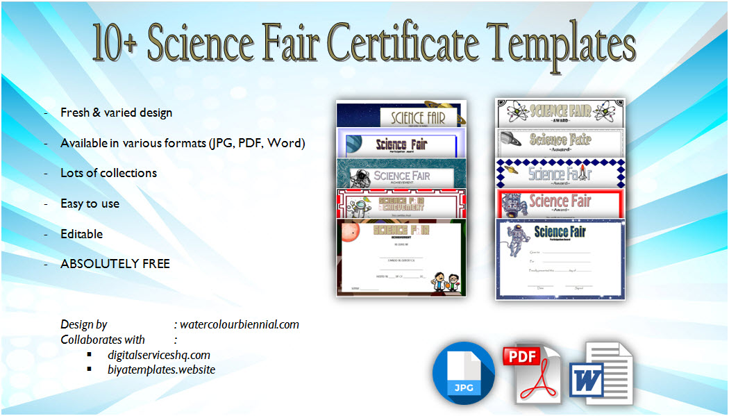 science fair certificate template, achievement award, participation certificates, templates for word, editable, pdf, 1st place winner, exhibition, robotics free download