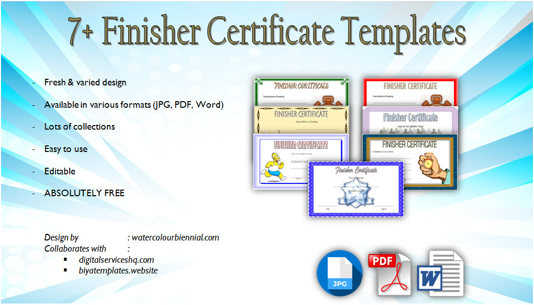 Download Finisher Certificate Templates, marathon, printable, completion, running award, participation, fun run template editable, pdf, word for free!