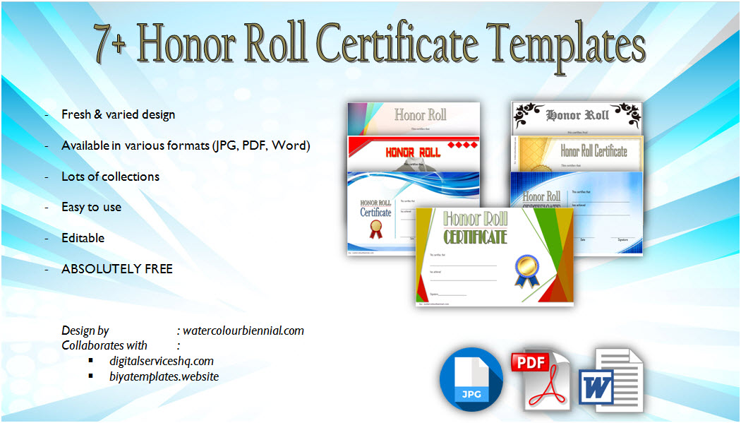 Download Certificate of Honor Roll Template, society award, principal's certificates for elementary school, printable pdf, microsoft word, editable templates, appreciation free!