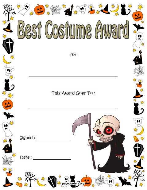 Halloween Costume Certificate Template [7+ BEST DESIGNS FREE] – Fresh ...