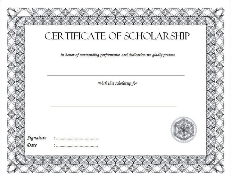 Editable Scholarship Certificate Template