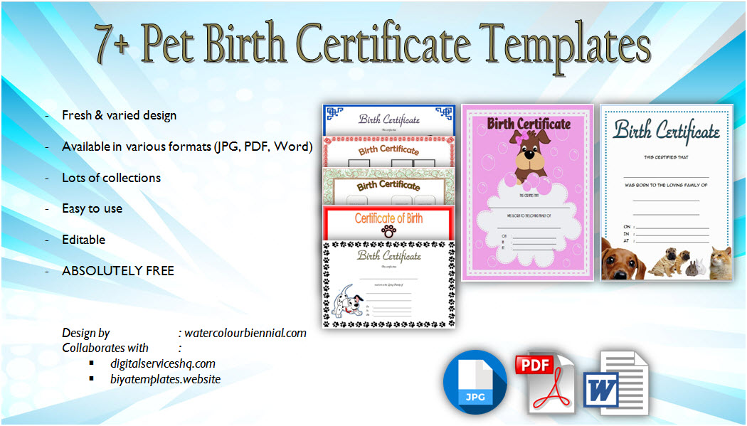 Pet Birth Certificate Templates Fillable 7 BEST DESIGNS FREE 
