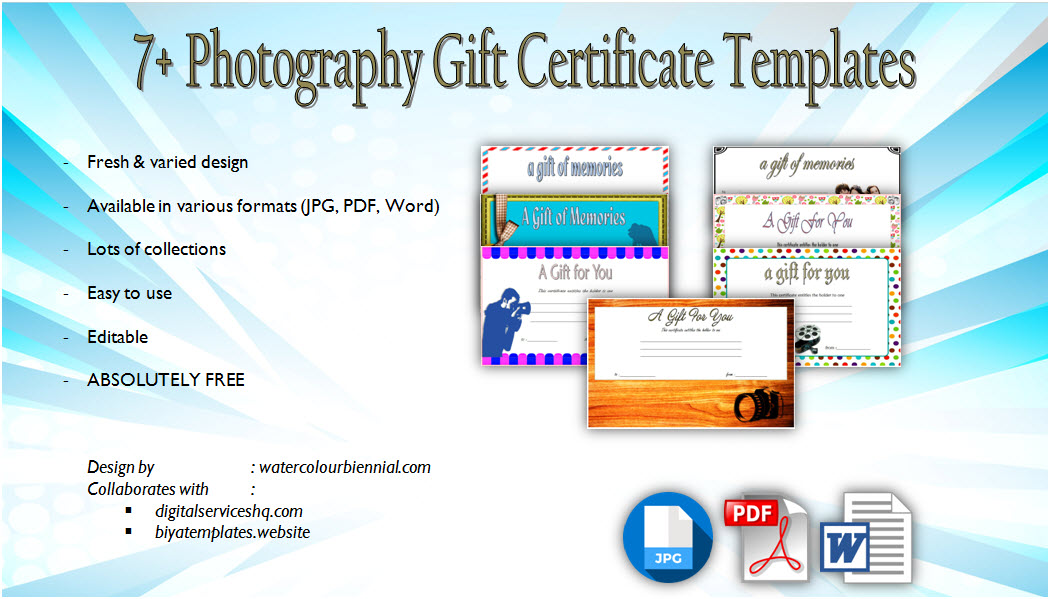 Download 7+ Unique Designs of Photography Gift Certificate Template for free! Photo session, photos, pdf, microsoft word, printable, editable certificates.