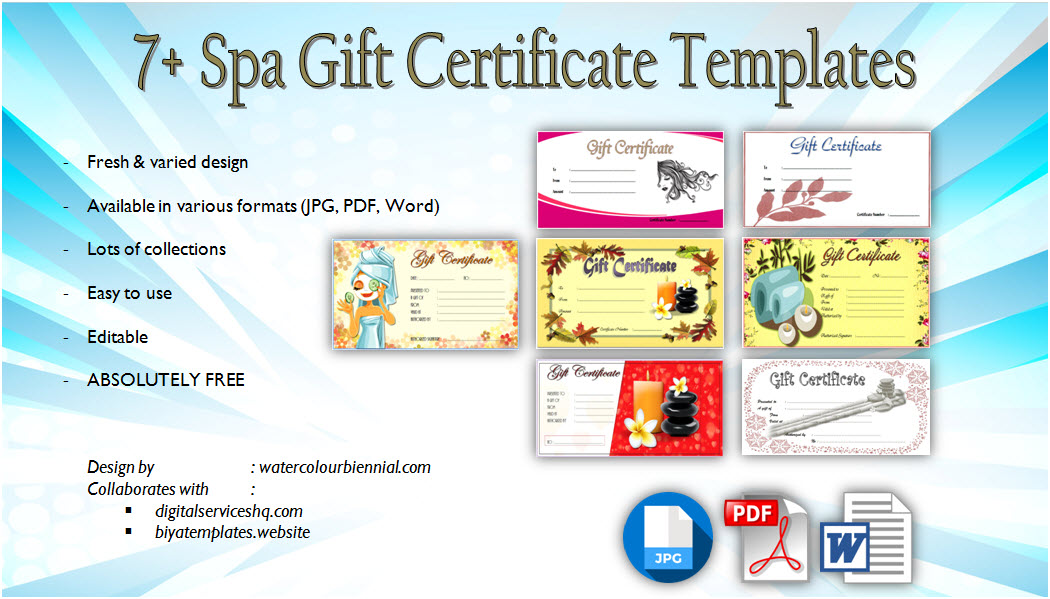 Get 7+ Therapeutic Designs of Spa Gift Certificate Template! Salon, beauty, pedicure, treatment, manicure, massage, blank certificates, pdf, word, free download.