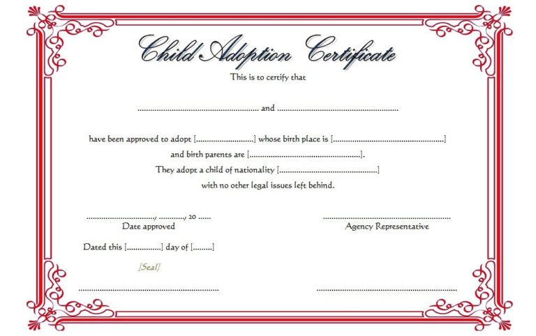 Child Adoption Certificate Template