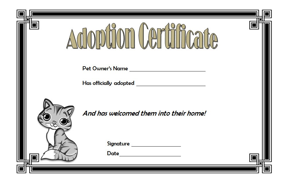 Cat Adoption Certificate Free Printable