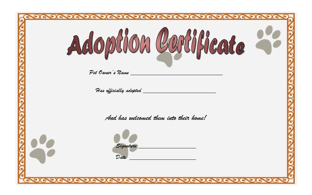 Cat Adoption Certificate Free Printable Printable World Holiday