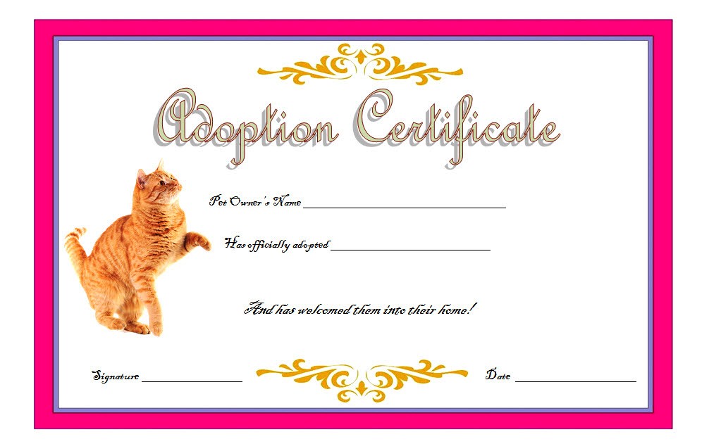  Cat Adoption Certificate Template Free Nisma Info