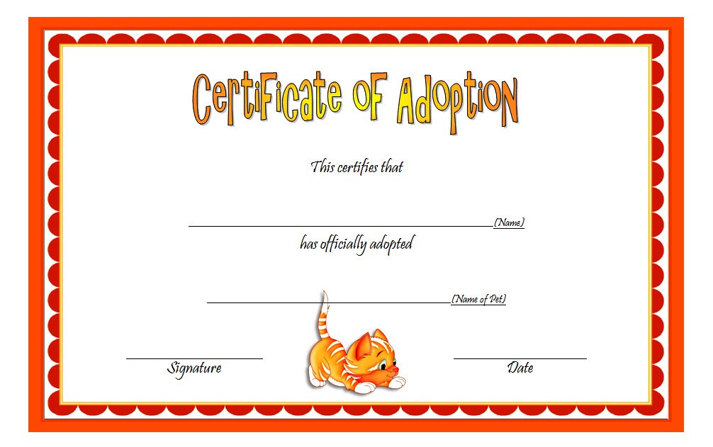 Free Printable Cat Adoption Certificate