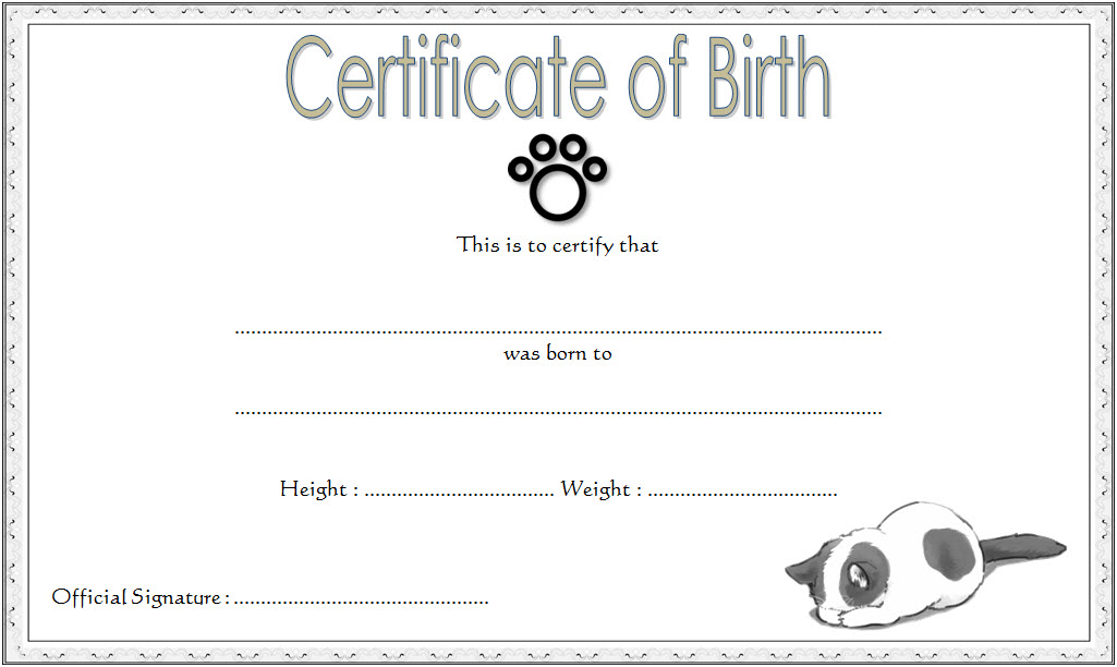 Kitten Birth Certificate Template [10+ Cute Designs FREE] Fresh