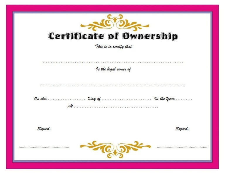 Ownership Certificate Templates Editable [10+ OFFICIAL DESIGNS] Fresh