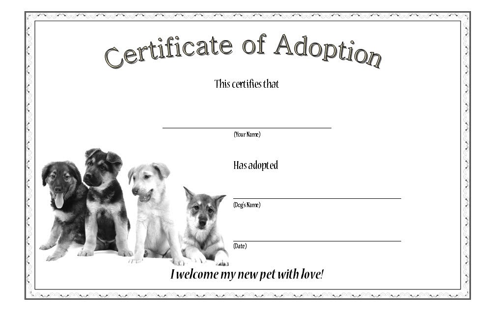Dog Adoption Certificate Editable Templates 7 Designs FREE 