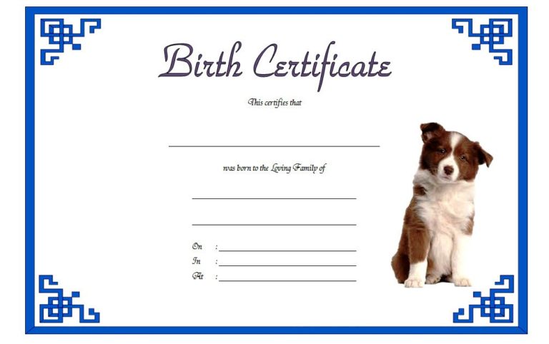 Dog Birth Certificate Template Editable 9 Designs FREE Fresh 