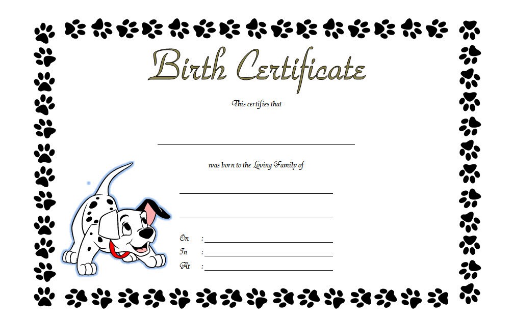 Dog Birth Certificate Template Editable 9 Designs FREE Fresh Professional Templates