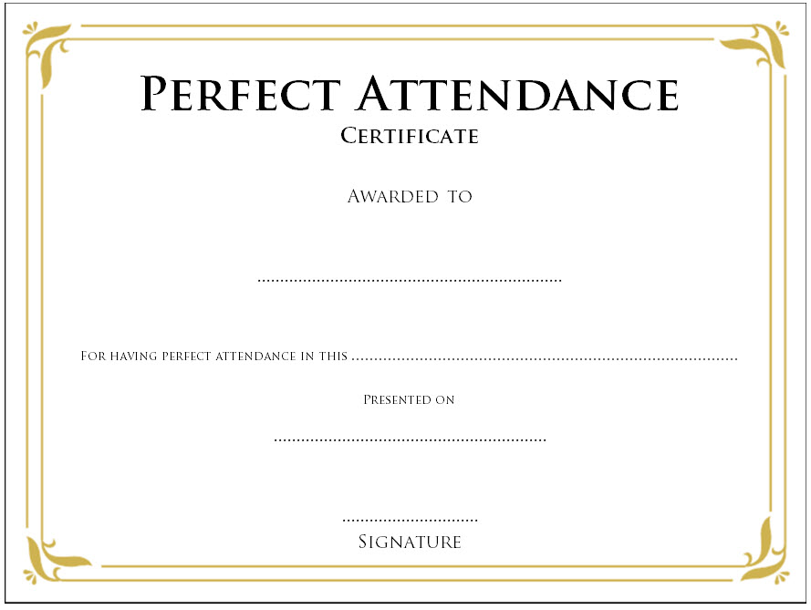 Printable Free Perfect Attendance Certificate Word Template Printable