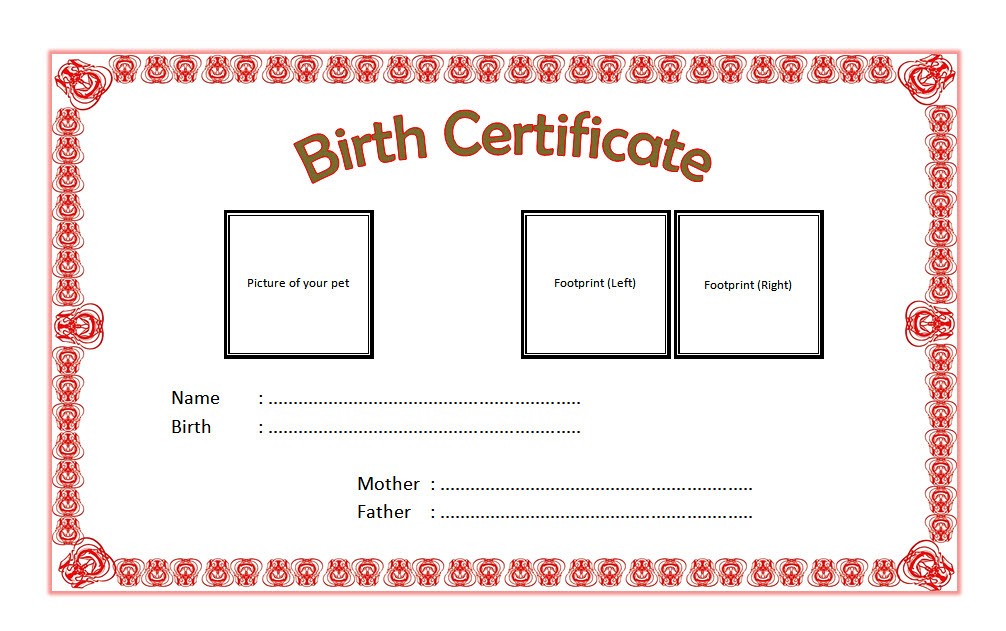 Pet Birth Certificate Templates Fillable 7 BEST DESIGNS FREE 