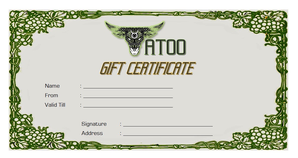 Free Printable Tattoo Gift Certificate
