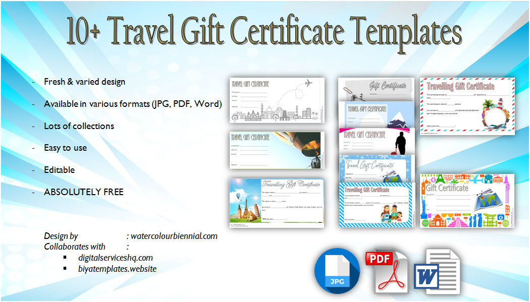 Download 10+ free download of Travel Gift Certificate Editable for holiday, christmas, birthday, honeymoon with the best and latest design!