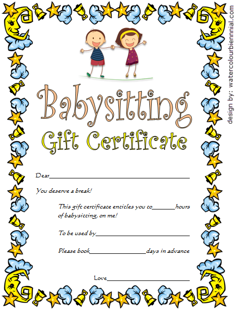 Babysitting Gift Certificate Template Free 7 NEW CHOICES 