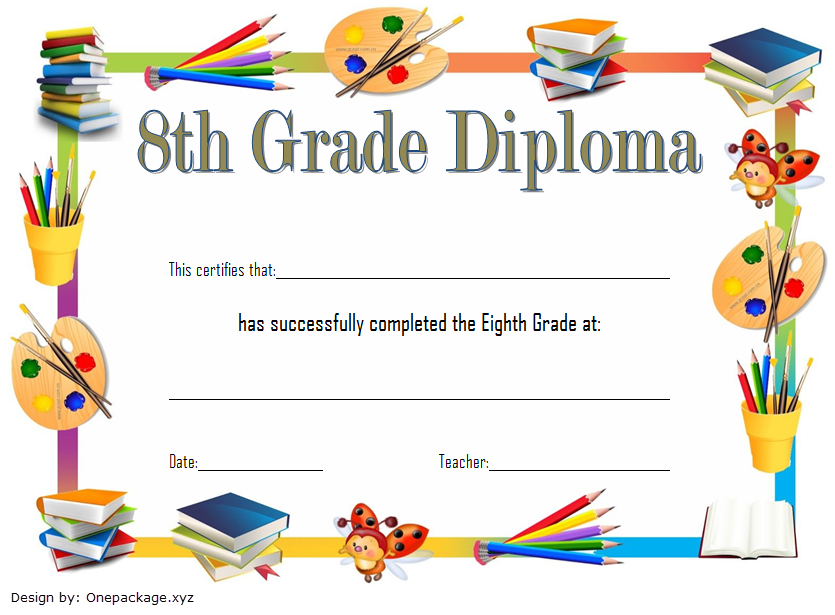 Free Printable 8th Grade Diploma Template (2nd Amazing Design)